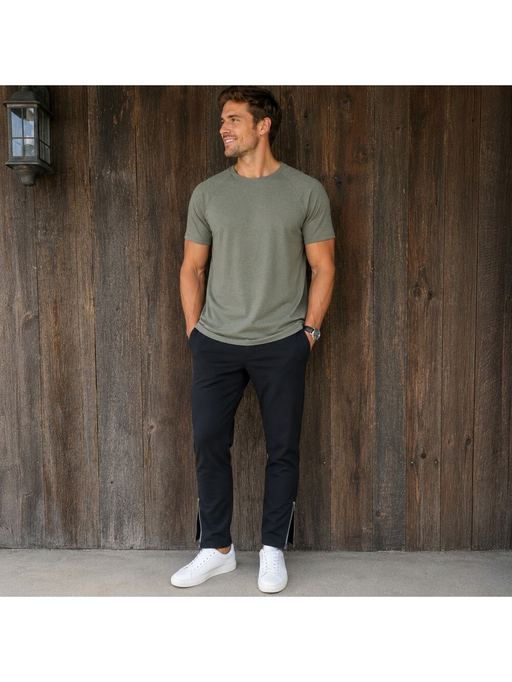 Topman Longline T-Shirt Men’s Small Sage Green Crew Neck Side Zip NWT